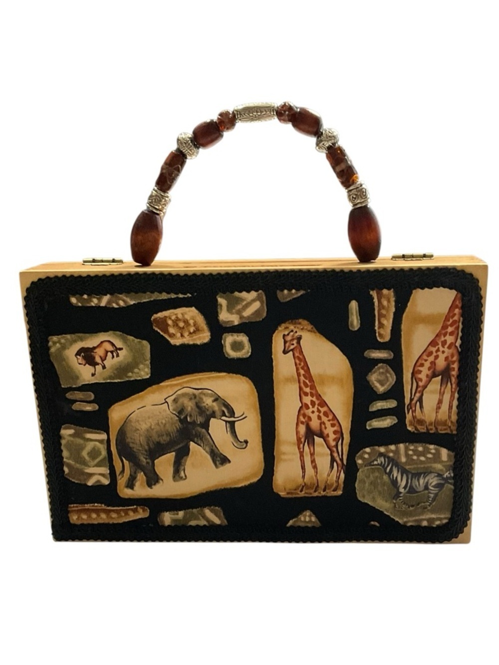Flor De Gonzalez Cigar Box Purse Safari Animal Gift Beaded Handle